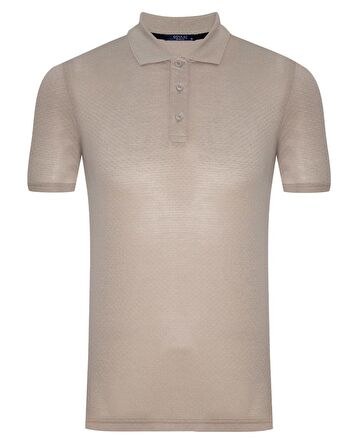 Süvari Bol Kesim Jakarlı 179 Desen Polo Yaka Bej Tshirt