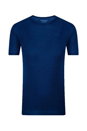Süvari Slim Fit Waffle Desenli O Yaka Mavi Tshirt