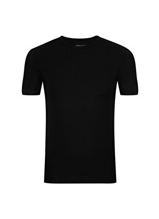 Süvari Slim Fit Waffle Desenli O Yaka Siyah Tshirt