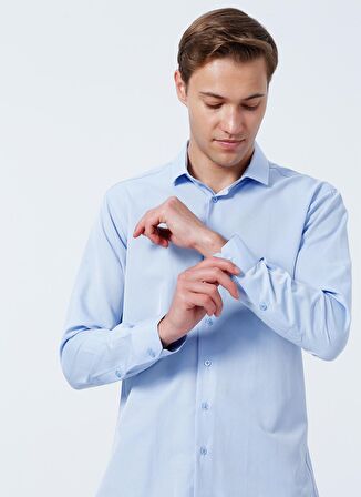 Süvari Slim Fit Klasik Yaka Armürlü Mavi Erkek Gömlek GM2024700299