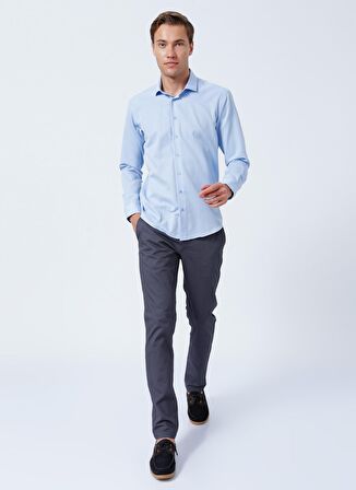 Süvari Slim Fit Klasik Yaka Armürlü Mavi Erkek Gömlek GM2024700299