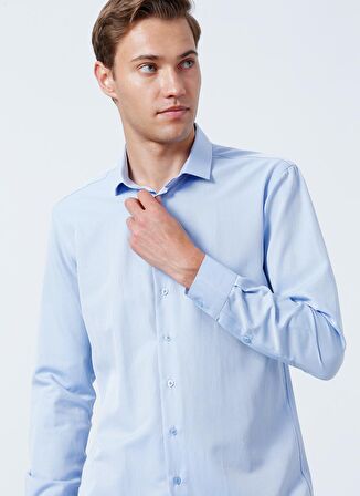 Süvari Slim Fit Klasik Yaka Armürlü Mavi Erkek Gömlek GM2024700299
