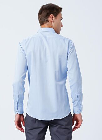 Süvari Slim Fit Klasik Yaka Armürlü Mavi Erkek Gömlek GM2024700299