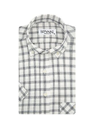 Süvari Desenli Kısa Kollu Beyaz Erkek Gömlek