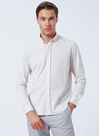 Süvari Slim Fit Uzun Kol Jakarlı Örme Bej Erkek Gömlek