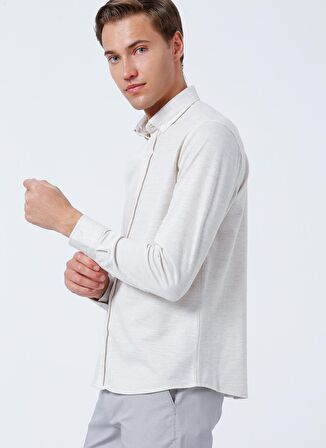 Süvari Slim Fit Uzun Kol Jakarlı Örme Bej Erkek Gömlek