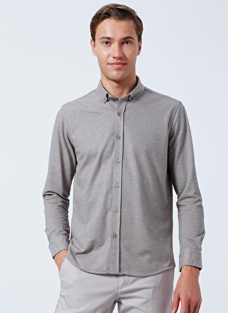 Süvari Slim Fit Klasik Yaka Jakarlı Kahve Erkek Gömlek GM2025500394