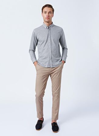 Süvari Slim Fit Uzun Kol Jakarlı Örme Gri Erkek Gömlek