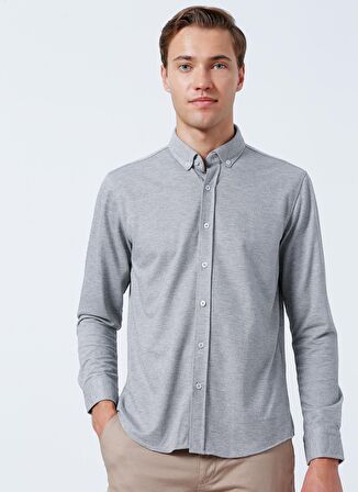 Süvari Slim Fit Uzun Kol Jakarlı Örme Gri Erkek Gömlek