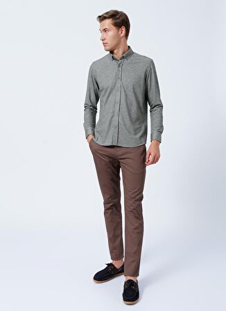 Süvari Slim Fit Uzun Kol Jakarlı Örme Yeşil Erkek Gömlek