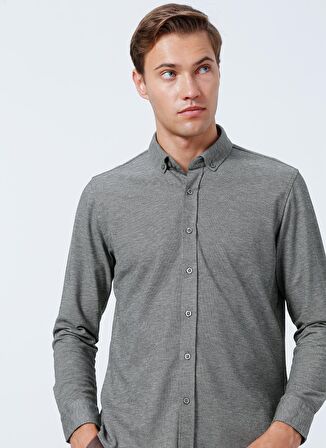 Süvari Slim Fit Uzun Kol Jakarlı Örme Yeşil Erkek Gömlek