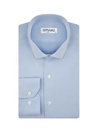 Süvari Slim Fit Armür Desenli Açık Mavi Erkek Gömlek