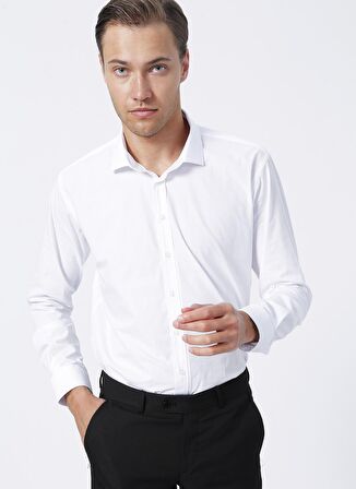 Süvari Slim Fit Klasik Yaka Düz Beyaz Erkek Gömlek GM1007100465