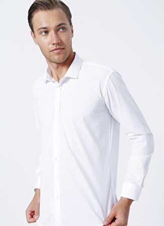 Süvari Slim Fit Klasik Yaka Düz Beyaz Erkek Gömlek GM1007100465