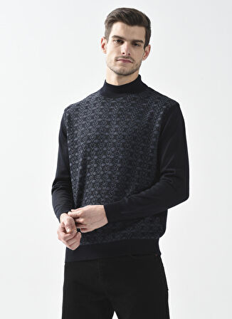 Süvari Yarım Balıkçı Yaka Regular Fit Armürlü Lacivert Erkek Kazak TR2013700248