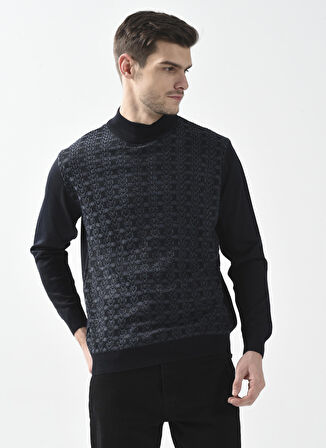 Süvari Yarım Balıkçı Yaka Regular Fit Armürlü Lacivert Erkek Kazak TR2013700248