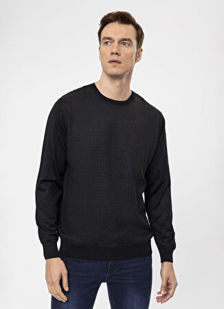 Süvari O Yaka Slim Fit Armürlü Siyah Erkek Kazak TR2013700261