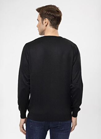 Süvari O Yaka Slim Fit Armürlü Siyah Erkek Kazak TR2013700261