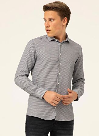 Süvari Slim Fit Klasik Yaka Armürlü Mavi Erkek Gömlek GM2024700323