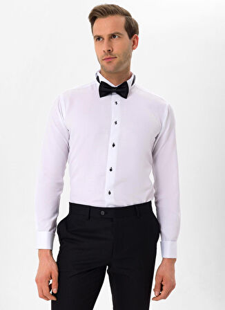 Süvari Slim Fit Ata Yaka Düz Siyah Erkek Gömlek GM3000900238