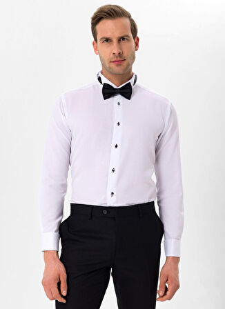 Süvari Slim Fit Ata Yaka Düz Siyah Erkek Gömlek GM3000900238