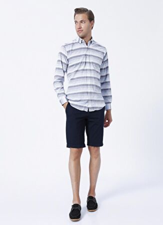 Süvari Slim Fit Düğmeli Yaka Düz Mavi - Buz Erkek Gömlek GM1008400224