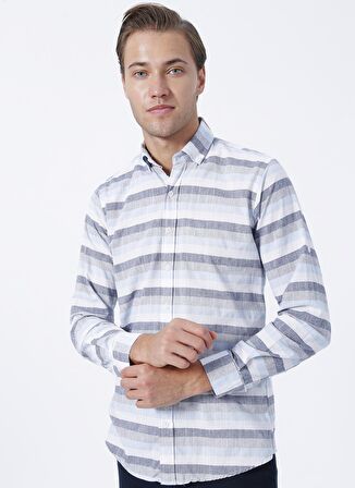 Süvari Slim Fit Düğmeli Yaka Düz Mavi - Buz Erkek Gömlek GM1008400224