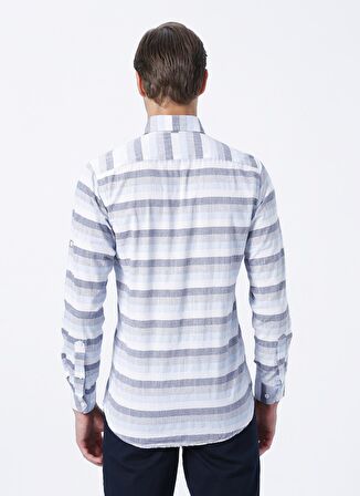 Süvari Slim Fit Düğmeli Yaka Düz Mavi - Buz Erkek Gömlek GM1008400224