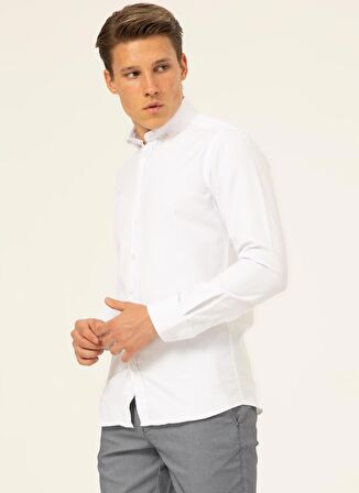 Süvari Slim Fit Klasik Yaka Armürlü Beyaz Erkek Gömlek GM2024700327