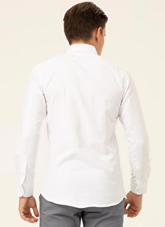 Süvari Slim Fit Klasik Yaka Armürlü Beyaz Erkek Gömlek GM2024700327