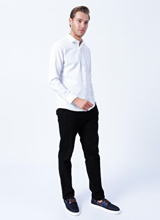 Süvari Slim Fit Klasik Yaka Armürlü Beyaz Erkek Gömlek GM2024700327