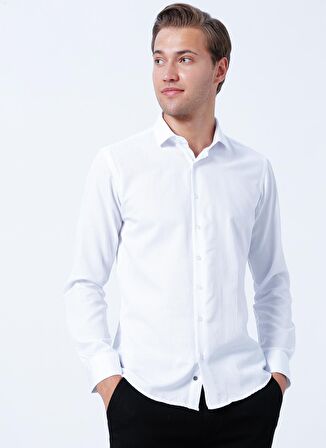 Süvari Slim Fit Klasik Yaka Armürlü Beyaz Erkek Gömlek GM2024700327