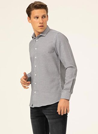 Süvari Slim Fit Klasik Yaka Armürlü Mavi Erkek Gömlek GM2024700329