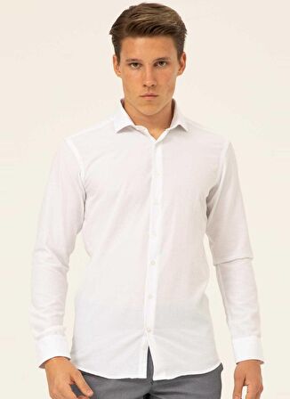 Süvari Slim Fit Klasik Yaka Düz Beyaz Erkek Gömlek GM1007100478