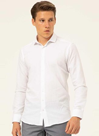 Süvari Slim Fit Klasik Yaka Düz Beyaz Erkek Gömlek GM1007100478