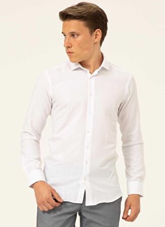 Süvari Slim Fit Klasik Yaka Düz Beyaz Erkek Gömlek GM1007100478