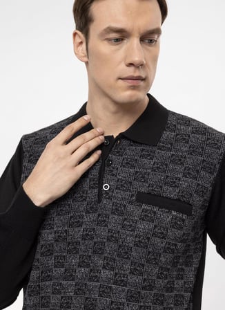 Süvari Polo Yaka Regular Fit Armürlü Siyah Erkek Kazak TR2013700284