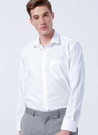 Süvari Regular Fit Klasik Yaka Düz Beyaz Erkek Gömlek GM1001400233