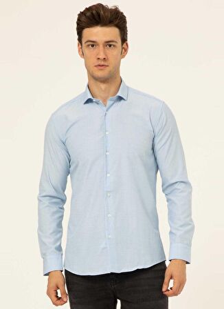 Süvari Slim Fit Klasik Yaka Düz Mavi - Buz Erkek Gömlek GM1007100482