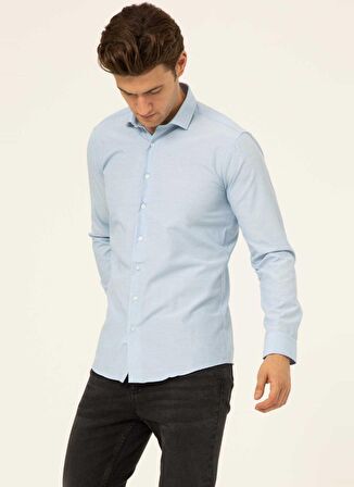 Süvari Slim Fit Klasik Yaka Düz Mavi - Buz Erkek Gömlek GM1007100482
