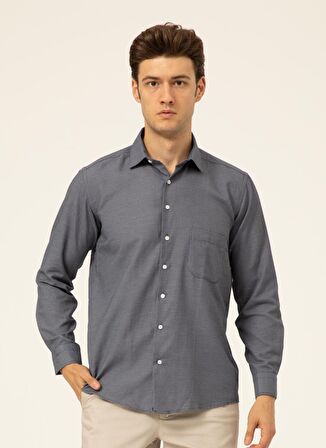 Süvari Slim Fit Klasik Yaka Düz Lacivert Erkek Gömlek GM1007100483