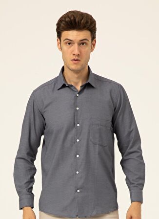 Süvari Slim Fit Klasik Yaka Düz Lacivert Erkek Gömlek GM1007100483