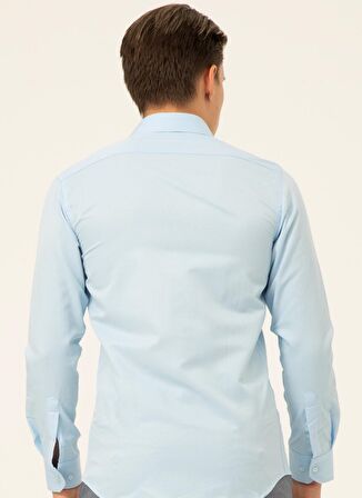 Süvari Slim Fit Klasik Yaka Armürlü Mavi Erkek Gömlek GM2024700335