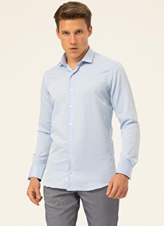 Süvari Slim Fit Klasik Yaka Armürlü Lacivert Erkek Gömlek GM2024700335