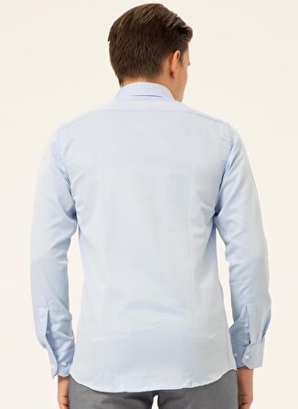 Süvari Slim Fit Klasik Yaka Armürlü Lacivert Erkek Gömlek GM2024700335