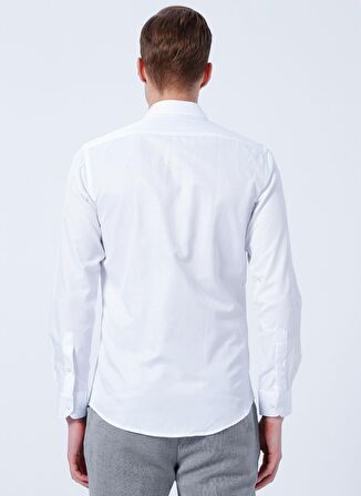 Süvari Slim Fit Klasik Yaka Armürlü Beyaz Erkek Gömlek GM2024700336