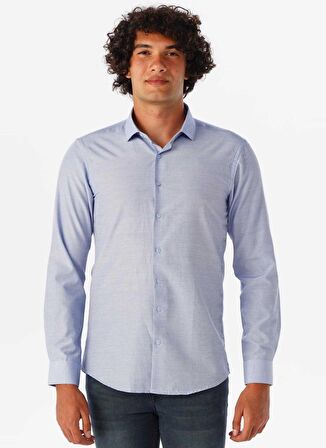 Süvari Slim Fit Klasik Yaka Düz Mavi Erkek Gömlek GM1007100488