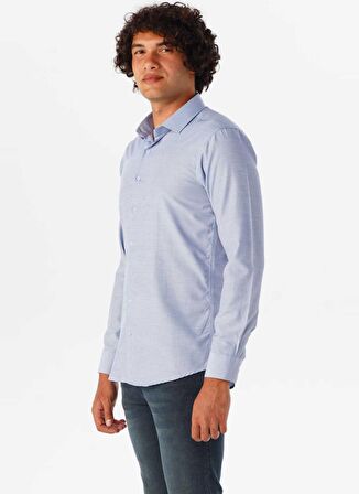 Süvari Slim Fit Klasik Yaka Düz Mavi Erkek Gömlek GM1007100488