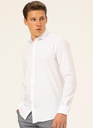 Süvari Slim Fit Klasik Yaka Armürlü Beyaz Erkek Gömlek GM2024700338