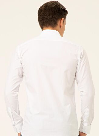 Süvari Slim Fit Klasik Yaka Armürlü Beyaz Erkek Gömlek GM2024700338